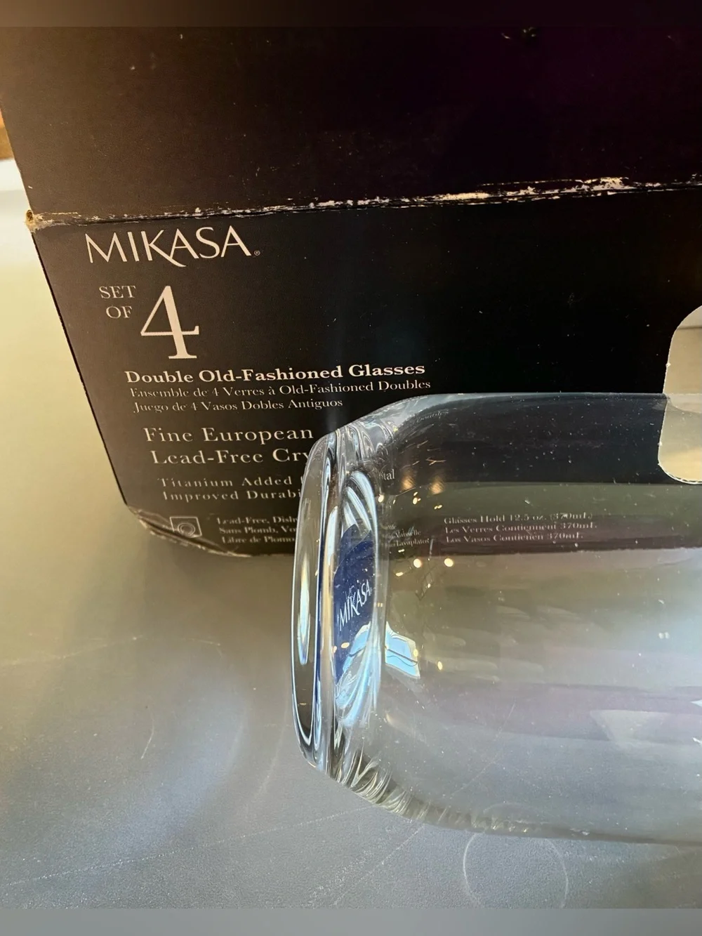 NIB Mikasa Trellis Double Old-Fashioned Glasses, 12.5 fl oz; Lead-Free Crystal